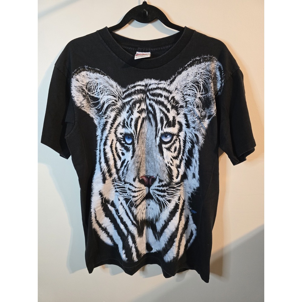 Vintage White Tiger T-shirt Adult Sz L Retro‎ Black Trinity 1992 100% Cotton